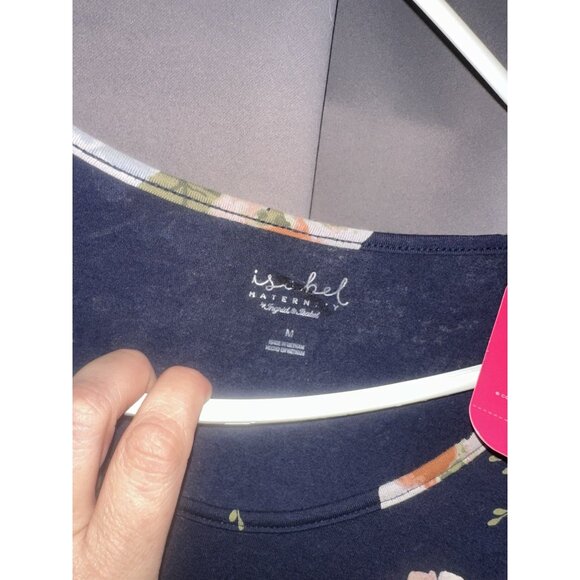 Isabel Maternity Blue Floral Short Sleeve T-Shirt Midi Dress Size Medium Nwt - Picture 2 of 3